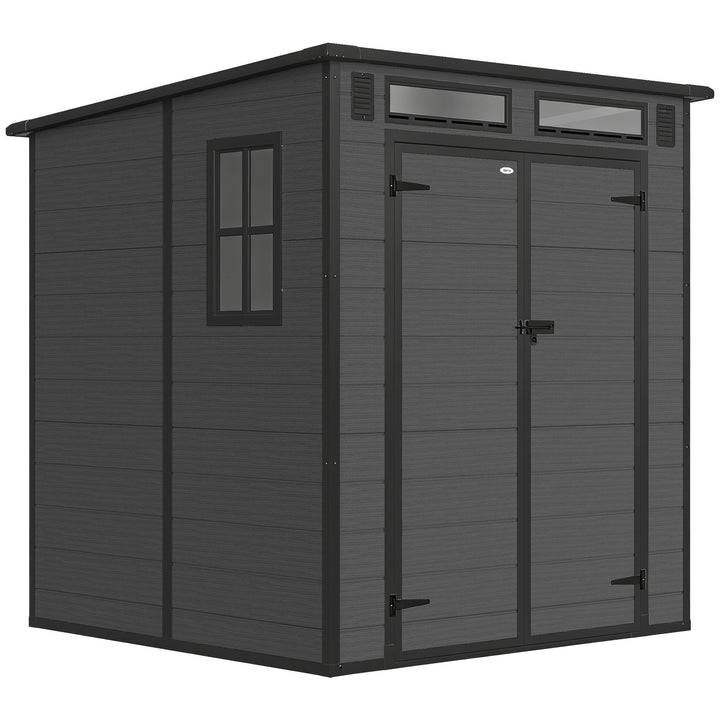 6 x 6 ft Plastic Garden Shed, Wood-Effect Outdoor Storage Shed with Fl