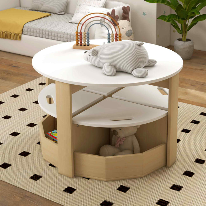 AIYAPLAY Five-Piece Kids Table and Chairs Set with Storage, for Ages 3-8 Years, White