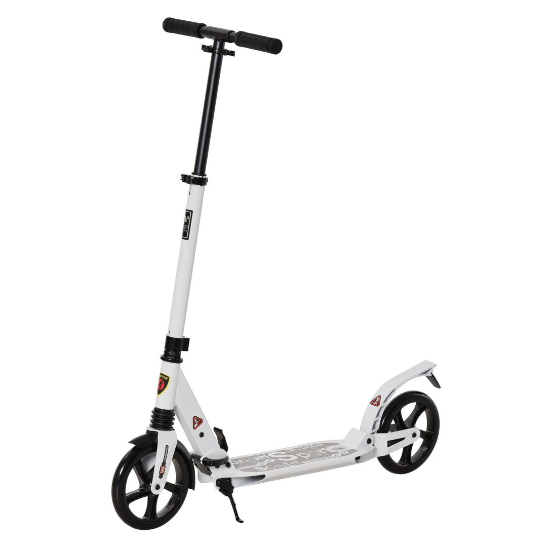 MCL Folding Kick Scooter, Adjustable Ride On Scooter with 200mm Big Wheels and Double Shock Absorption, Urban Scooter for 14+ Teens Adult, White