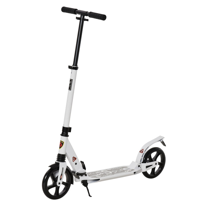 MCL Folding Kick Scooter, Adjustable Ride On Scooter with 200mm Big Wheels and Double Shock Absorption, Urban Scooter for 14+ Teens Adult, White