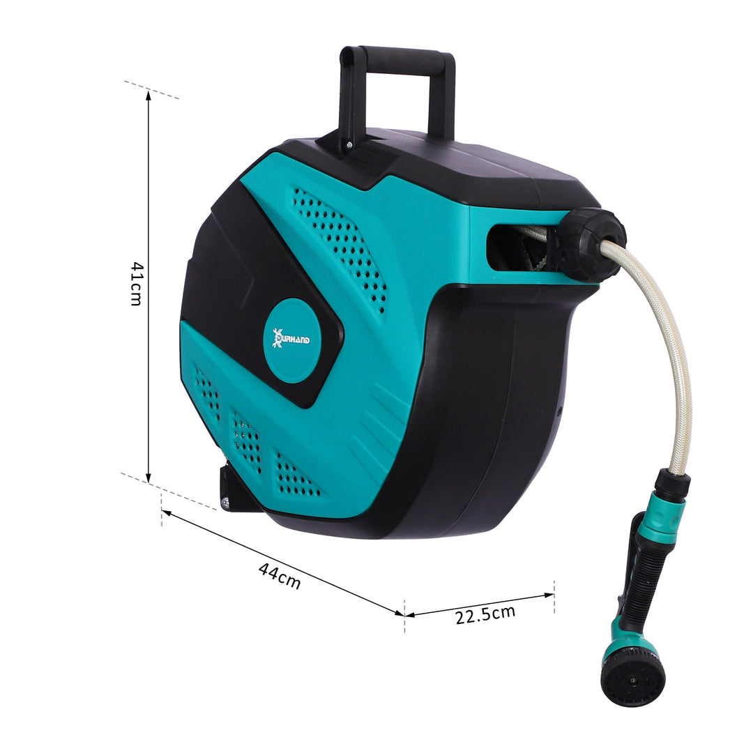 15m Garden Auto Hose Reel Wall Mounted Retractable 7 Patterns Spray Nozzle