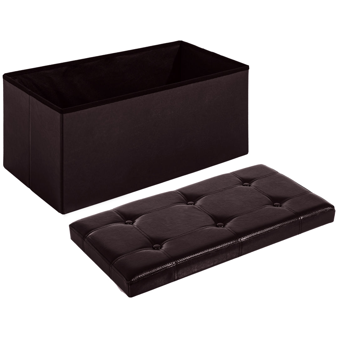 Folding Faux Leather Storage Cube Ottoman Bench Seat PU Rectangular Footrest Stool Box (Brown)