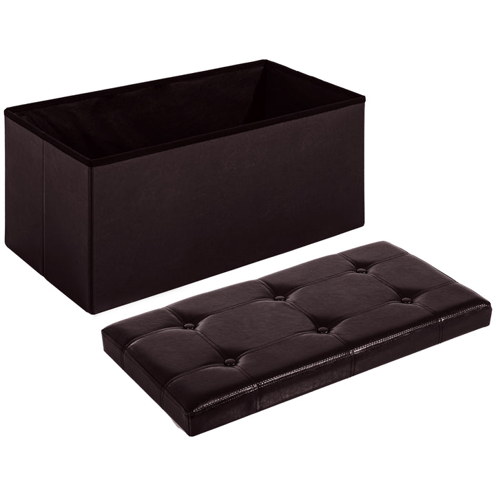 Folding Faux Leather Storage Cube Ottoman Bench Seat PU Rectangular Footrest Stool Box (Brown)
