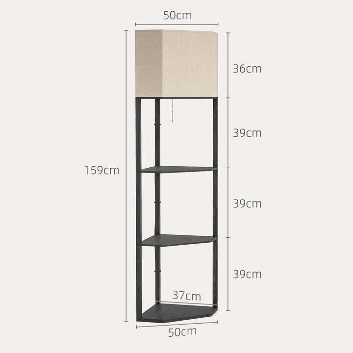 MCL Corner Floor Lamp with Shelves, Modern Tall Standing Lamp with Chain Switch for Living Room, Bedroom, Bulb Not Included, Black