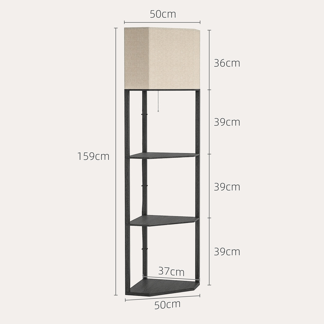 Corner Floor Lamp with Shelves, Modern Tall Standing Lamps for Living Room, Bedroom, with Chain Switch Bulb not Included, Black