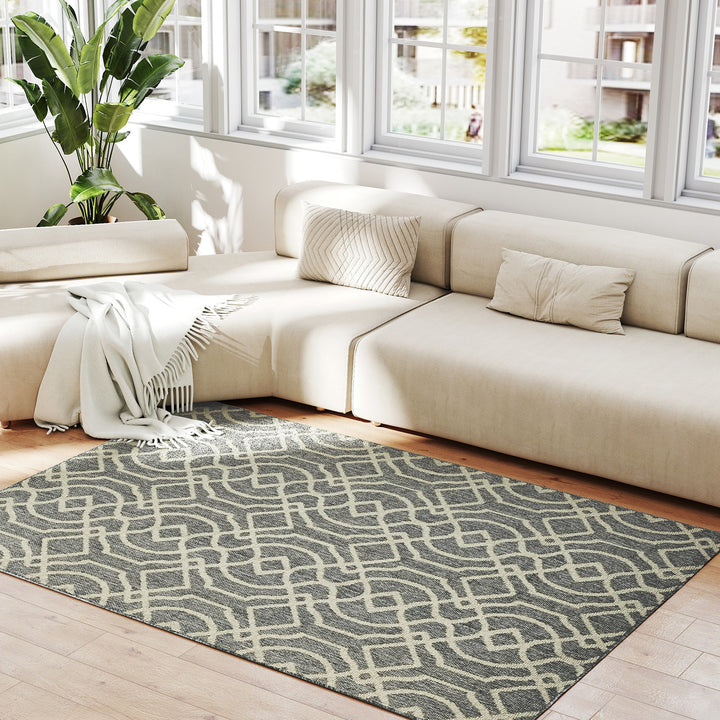 UV Resistant Indoor & Outdoor Area Rug, Easy-Cleaning Machine Washable Rug with Geometric Pattern for Patio, Garden, Kitchen, Bathroom or Living Room, 170 x 120 cm, Grey