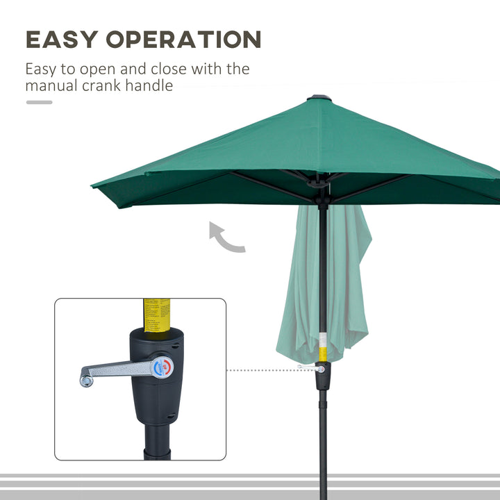 2m Half Parasol Market Umbrella Garden Balcony Parasol with Crank Handle, Base, Double-Sided Canopy, Dark Green