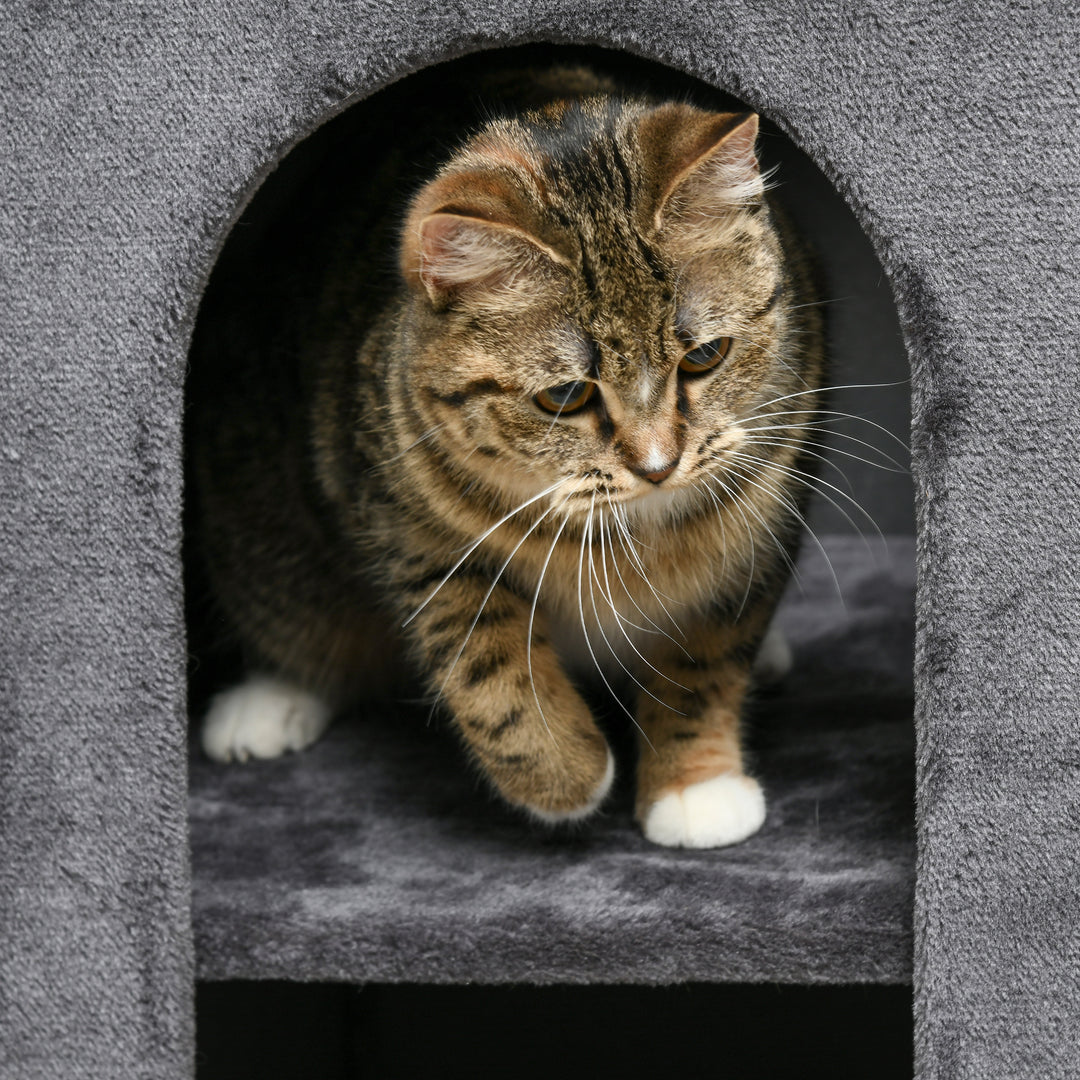 81cm Cat Scratching Barrel, with Two Cat Houses for Indoor Cats, Grey