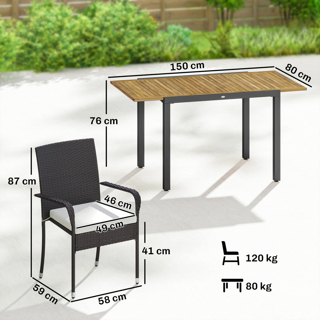 7 Piece Rattan Garden Furniture Set, 6 Seater Garden Table and 6 Stack
