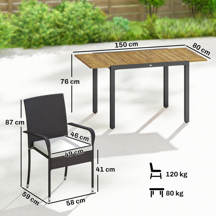 7 Piece Rattan Garden Furniture Set, 6 Seater Garden Table and 6 Stack