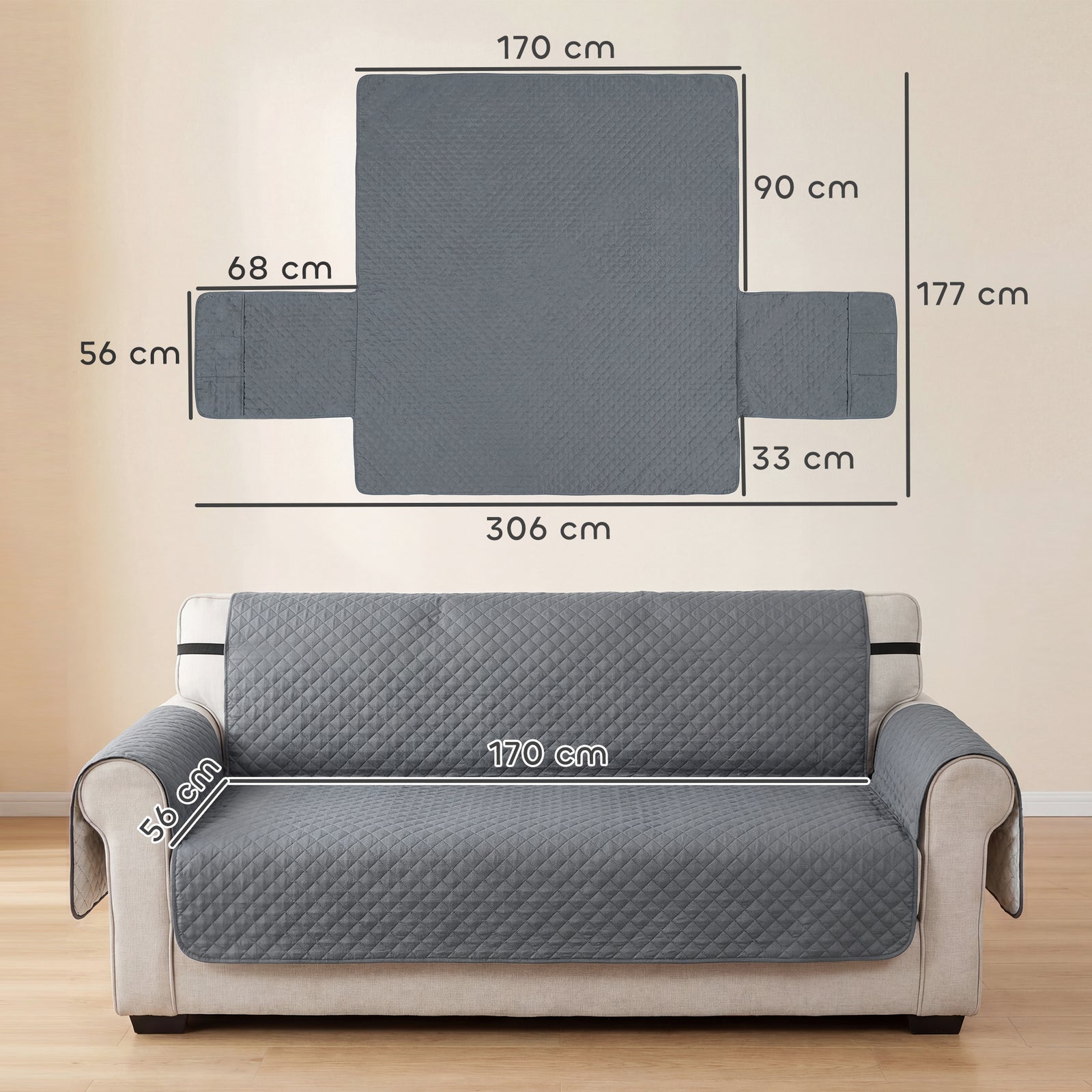 Waterproof Sofa Cover 3 Seater, Soft Couch Cover for Dogs Cats Pets, N