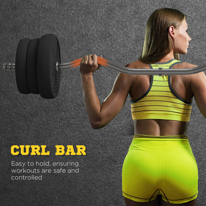 SPORTNOW 25kg Barbell Set, Adjustable Weights with Curl bar and Non-Slip Handle, for Women and Men Weight Lifting Training