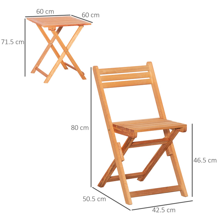 Outsunny 3 Piece Garden Bistro Set, Folding Outdoor Chairs and Table Set, Wooden Patio Dining Furniture for Poolside, Balcony, Teak