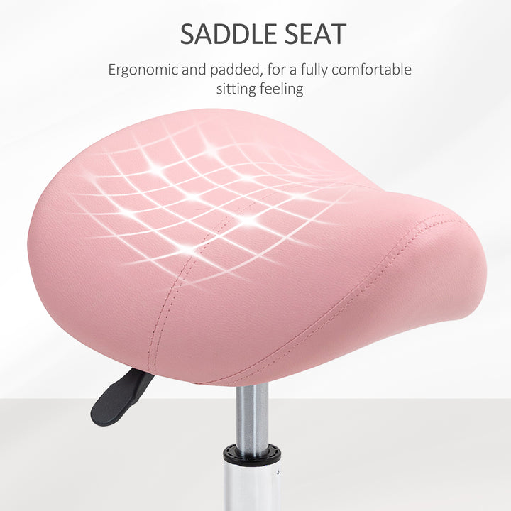 Saddle Stool, PU Leather Adjustable Rolling Salon Chair with Steel Frame for Massage, Spa, Beauty and Tattoo, Pink