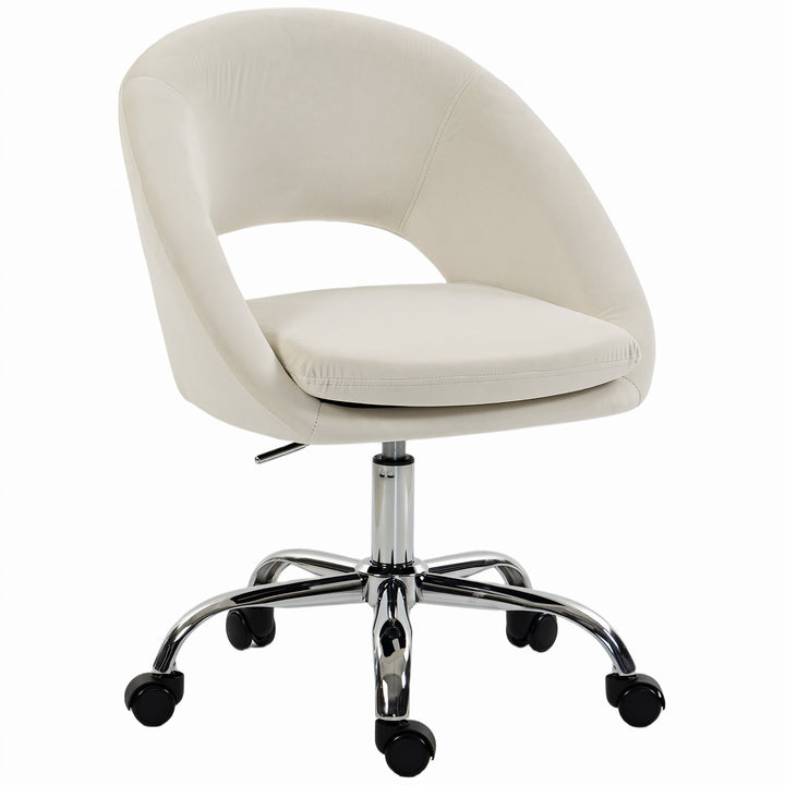 Velvet Desk Chair, Modern Office Chair with Height-Adjustable - Cream