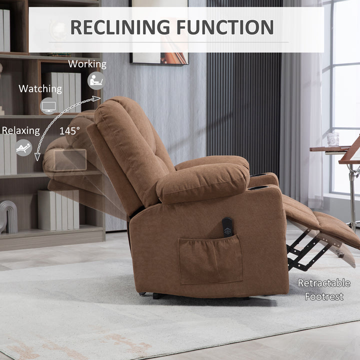Oversized Riser and Recliner Chairs for the Elderly, Fabric Upholstered Lift Chair for Living Room with Remote Control, Side Pockets, Cup Holder, Brown