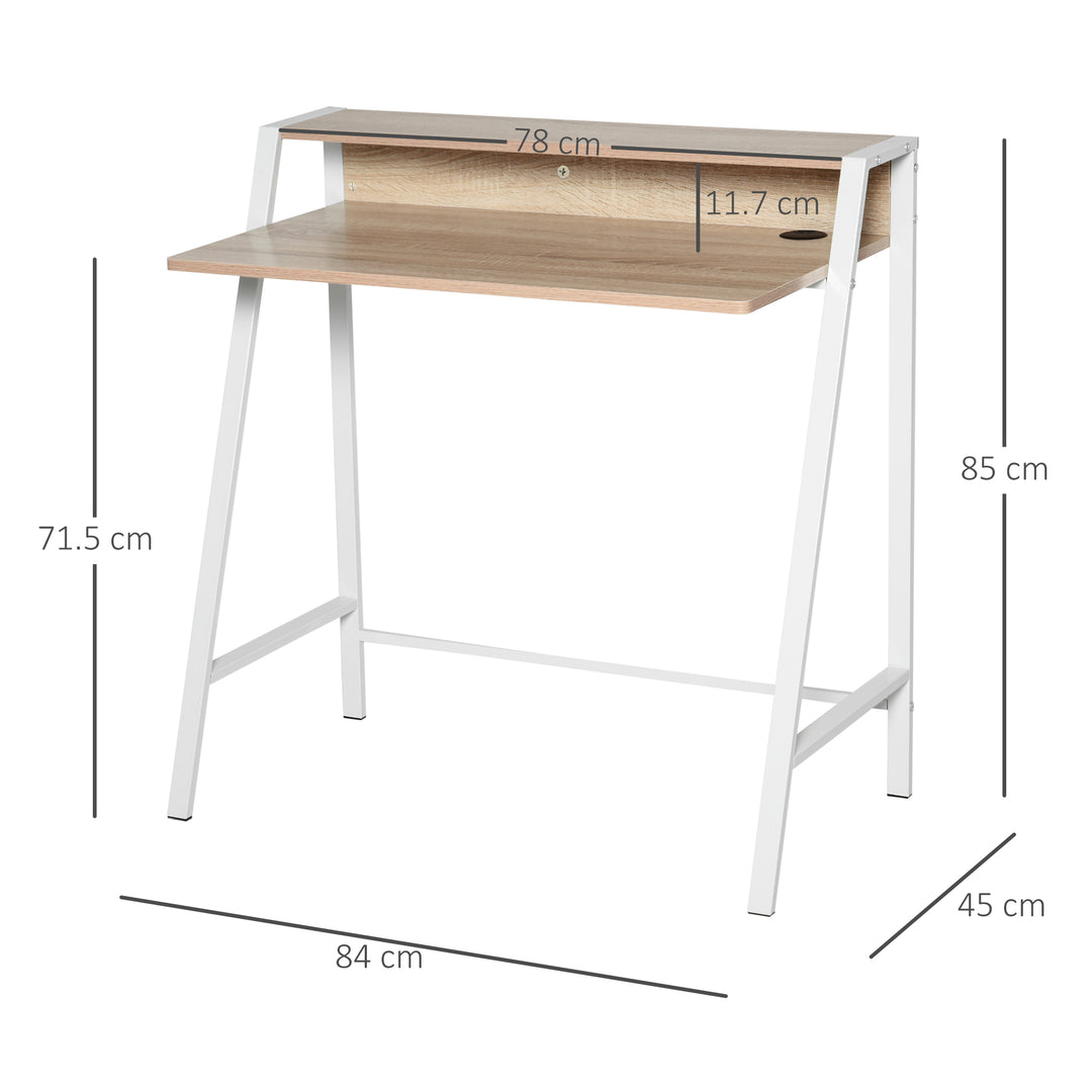 HOMCOM Writing Desk, Computer Table for Home Office, PC Laptop Workstation with Storage Shelf, White and Oak | Aosom UK