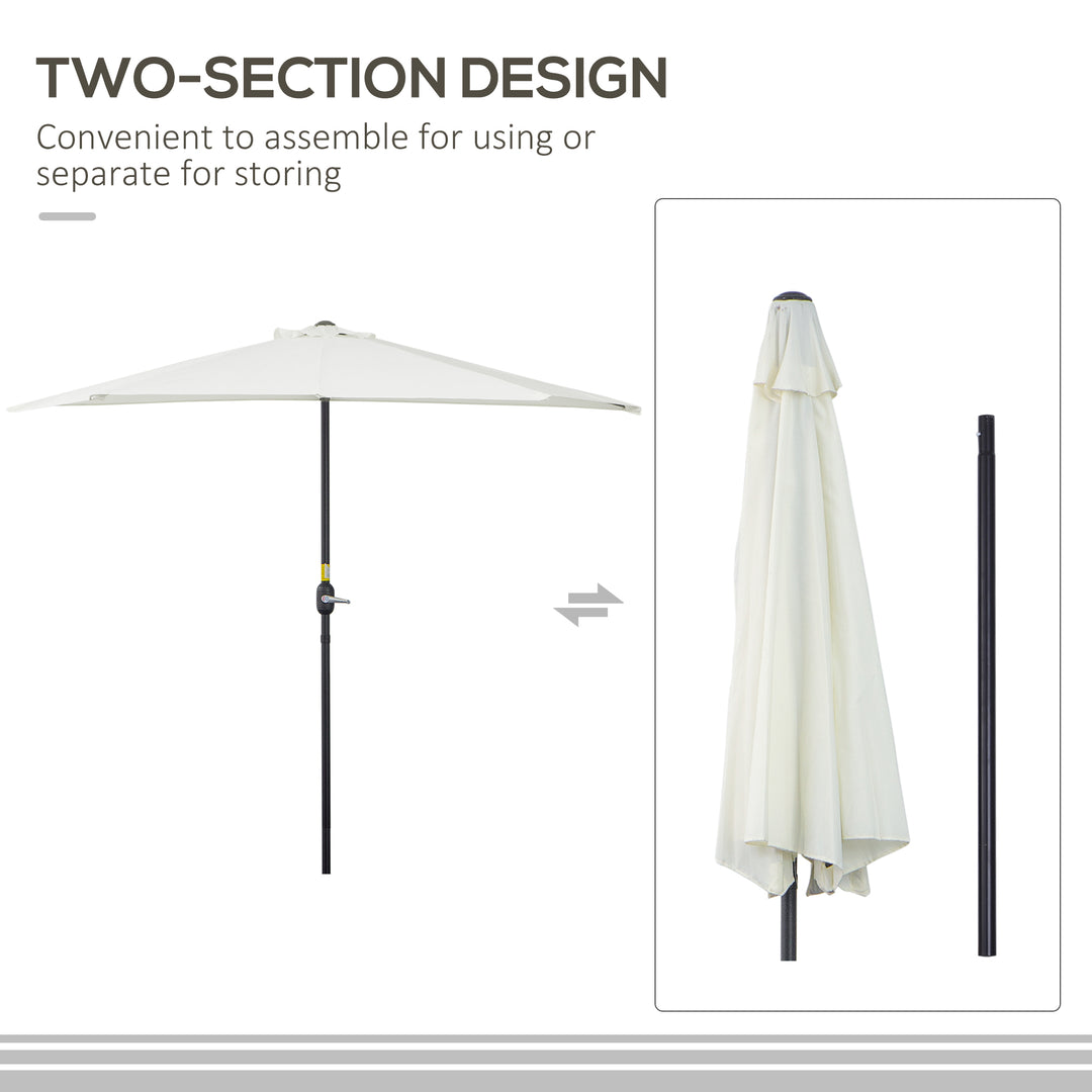 2.7m Garden Half Parasol, Outdoor Balcony Umbrella with 5 Steel Ribs, Patio Sun Shade, Cream White