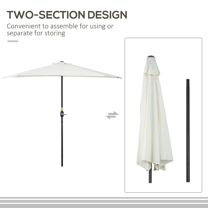 2.7m Garden Half Parasol, Outdoor Balcony Umbrella with 5 Steel Ribs, Patio Sun Shade, Cream White