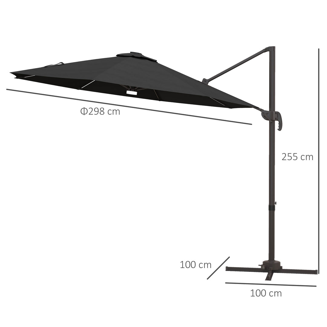 Cantilever Parasol, with LED Lights and Cross Base - Dark Grey