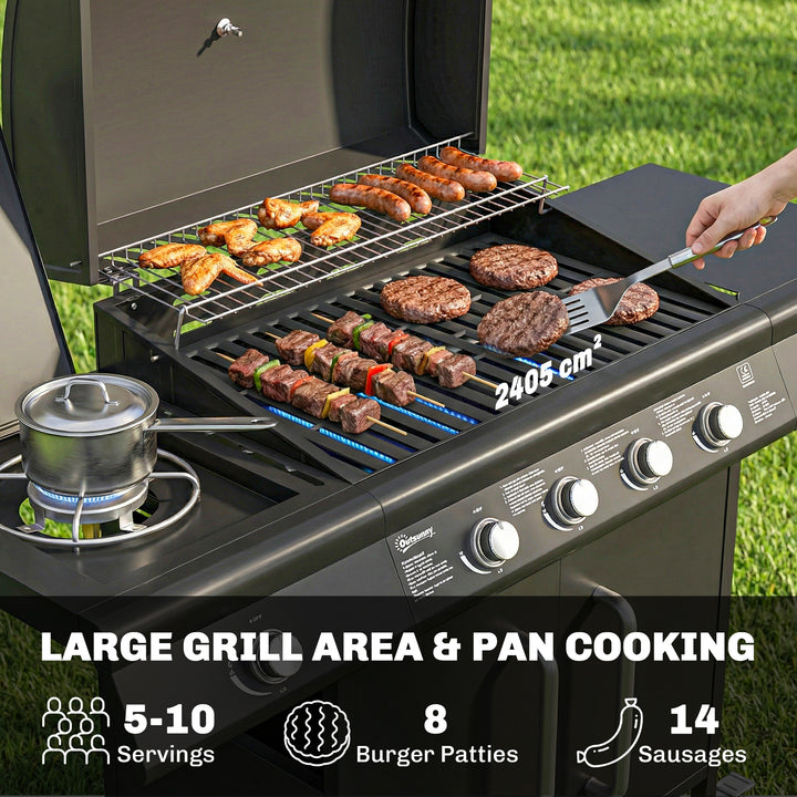 4+1 Burner Gas BBQ Grill with Storage Cabinet, 15.2 kW Gas Barbecue Tr