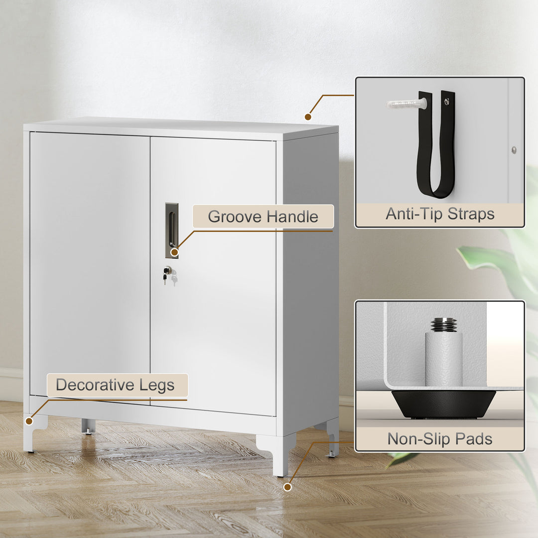 Lockable Metal Filing Cabinet, 2-Tier Storage Cupboard with Double Doo