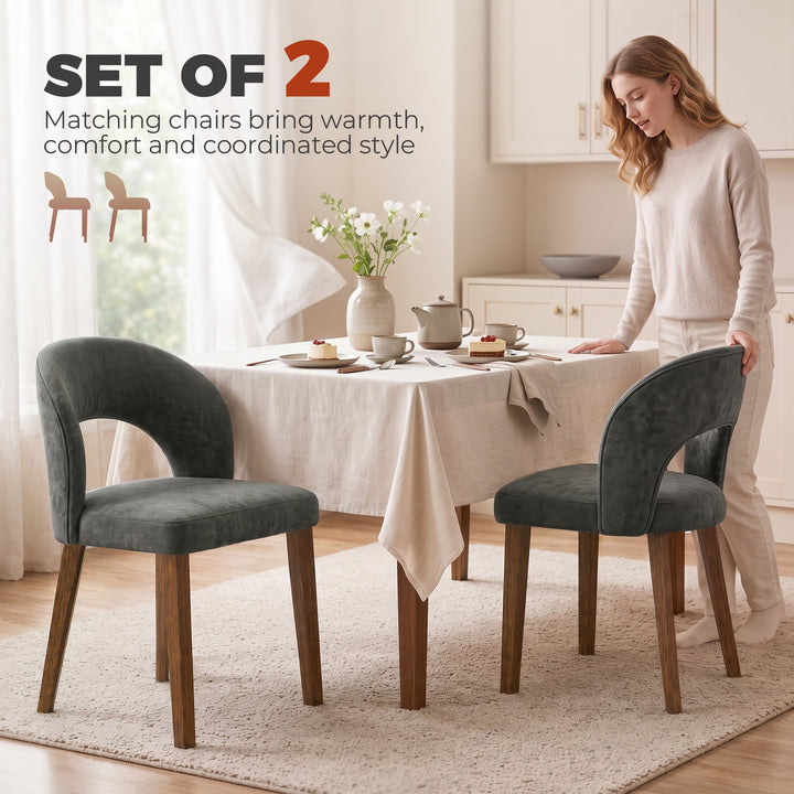 Modern Dining Chairs Set of 2, Chenille Upholstered Ergonomic Kitchen - view 4