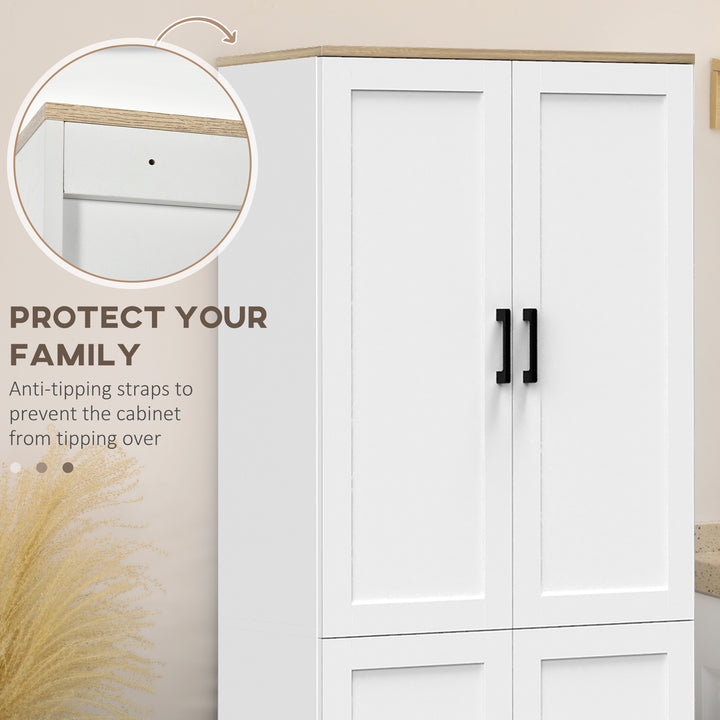 Freestanding Kitchen Cupboard, 4-Door Storage Cabinet Organizer with Adjustable Shelves White