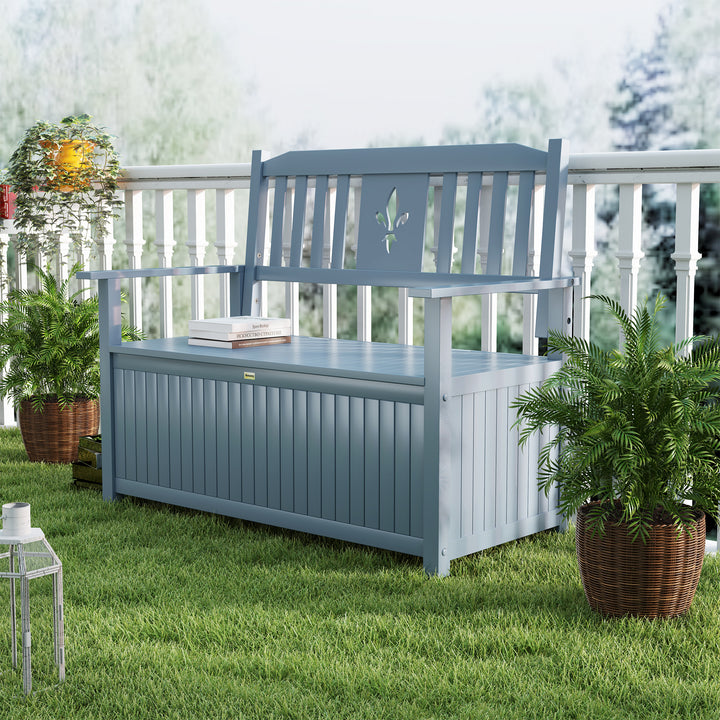 Two-Seater Wooden Storage Bench - Grey