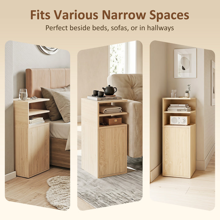 Slim Bedside Table Set of 2, Narrow Bedside Cabinet with Open Cubbies 
