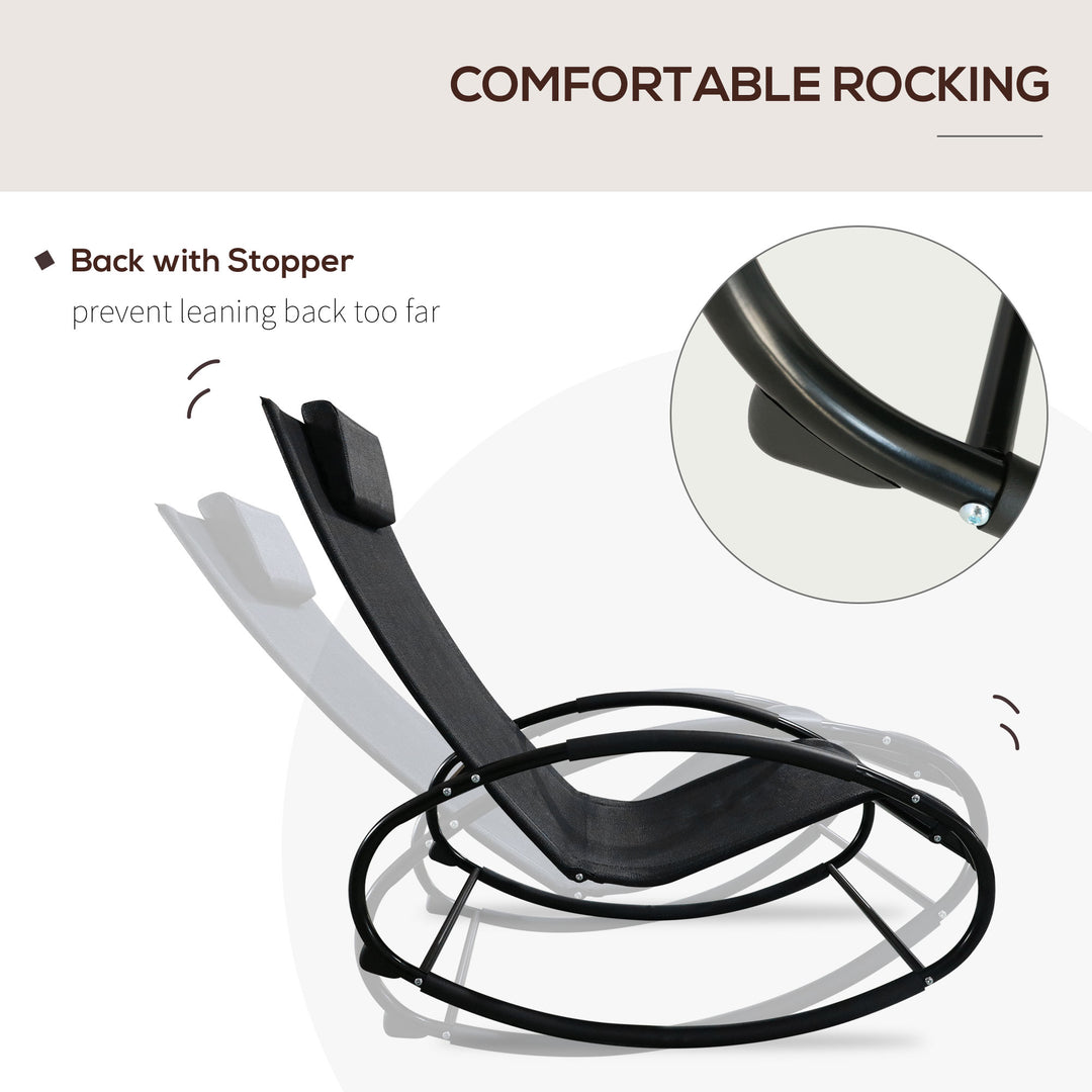 Rocking Chair Sun Lounger Recliner Rocker Texteline Fabric Patio Garden Relaxer with Pillow, Black