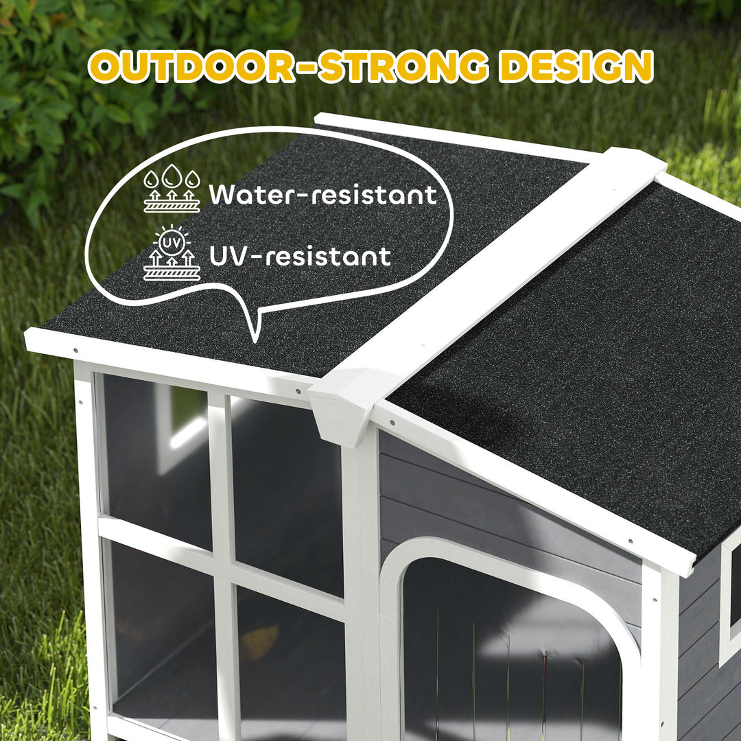 Wooden Dog Kennel with Removable Floor, Asphalt and Openable Roof, Giant Window for Large Dogs, Charcoal Grey