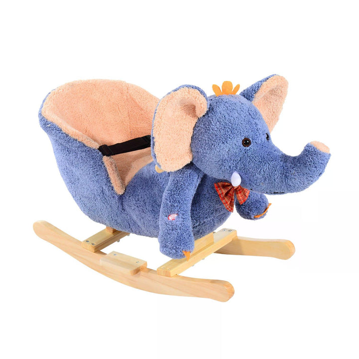 HOMCOM Children Kids Rocking Horse Toys Plush Elephant Rocker Seat with Sound Toddler Baby Gift Blue | Aosom UK