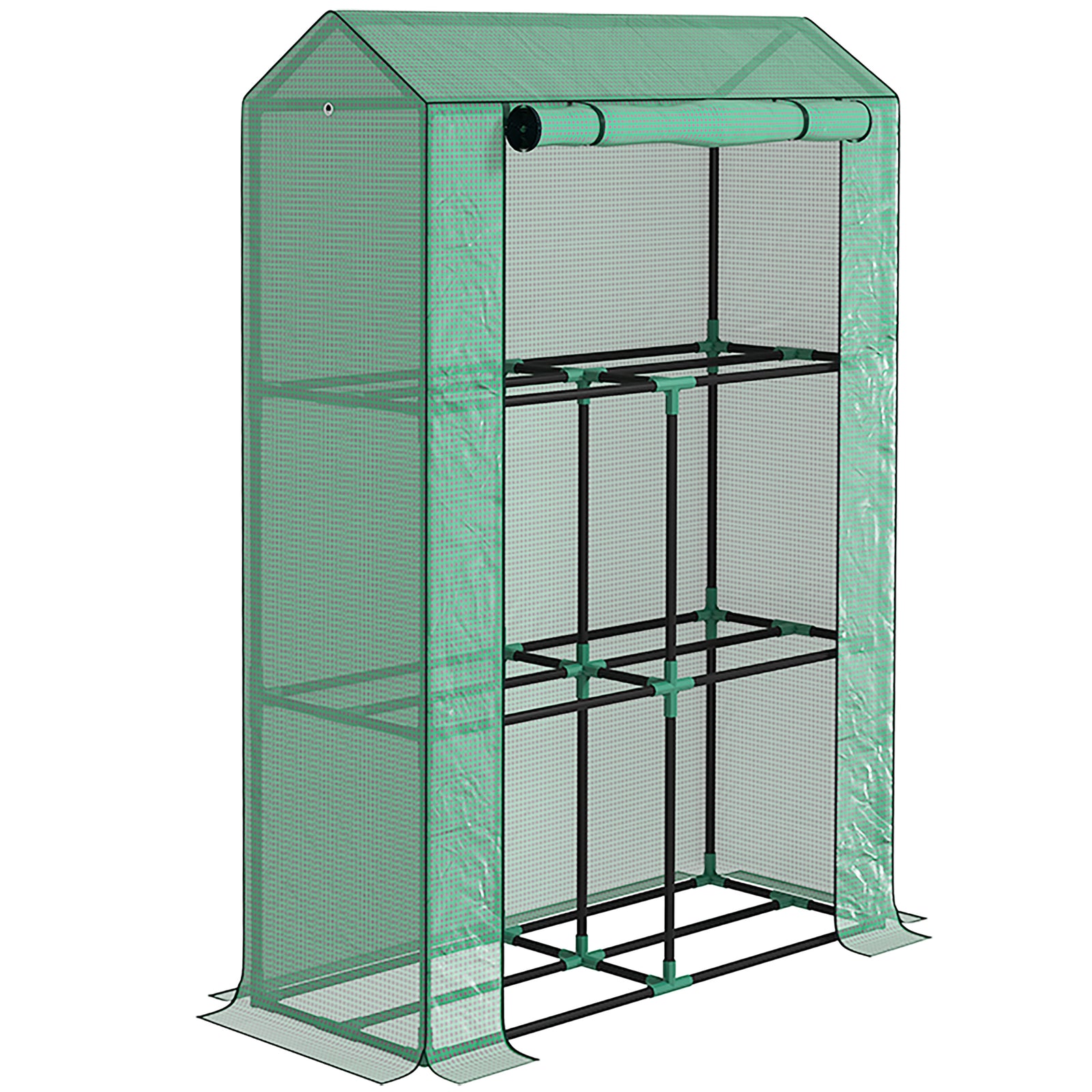 40 x 100cm Three Shelf Steel Frame Greenhouse - Green