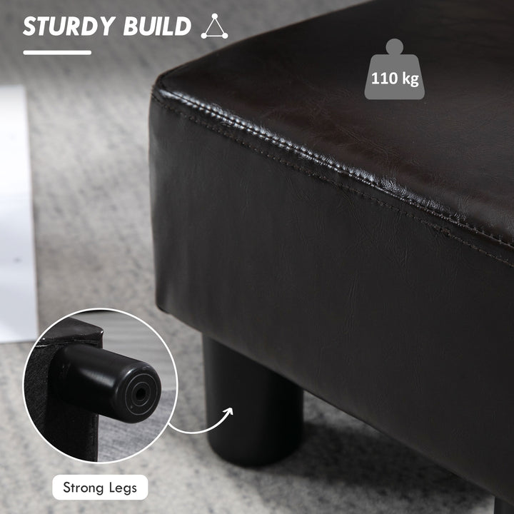PU Leather Footstool Ottoman Cube with 4 Plastic Legs, Brown