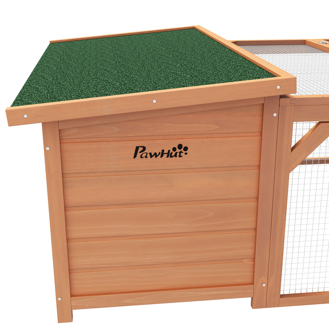 PawHut Rabbit Hutch Small Animal Guinea Pig House Off-ground Ferret Bunny Cage Backyard with Openable Main House & Run Roof 125.5 x 100 x 49cm Orange