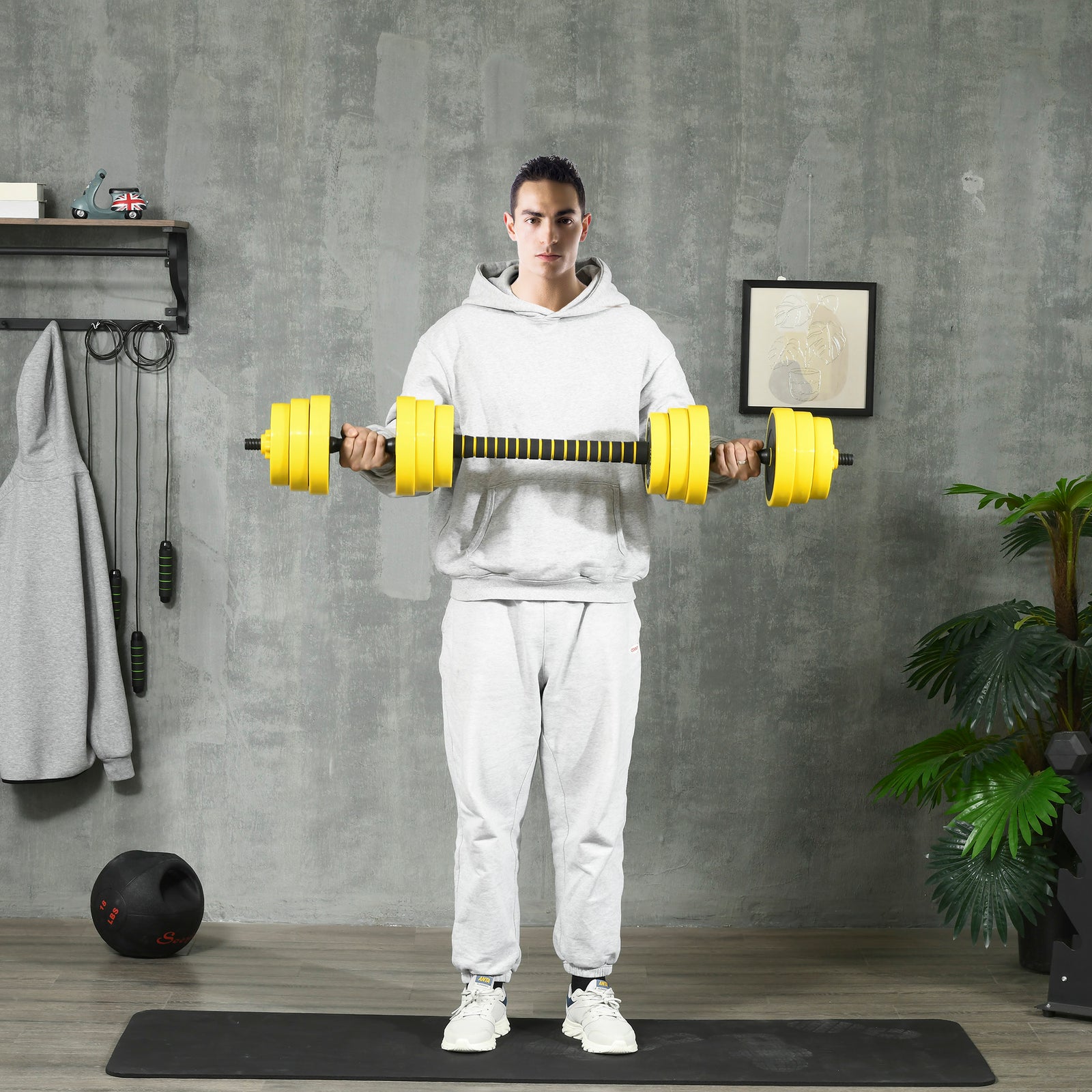 30KG Dumbbell & Barbell Adjustable Set Plate Bar Clamp Rod Home Gym Sports Area Exercise Ergonomic