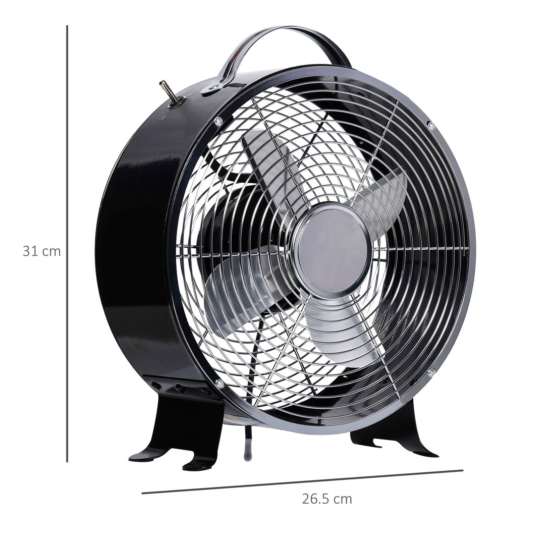 HOMCOM Personal Zephyr: Compact 26cm Desk Fan, 2 Speeds, Safety Guard, Anti-Slip Feet, Office or Home, Black | Aosom UK