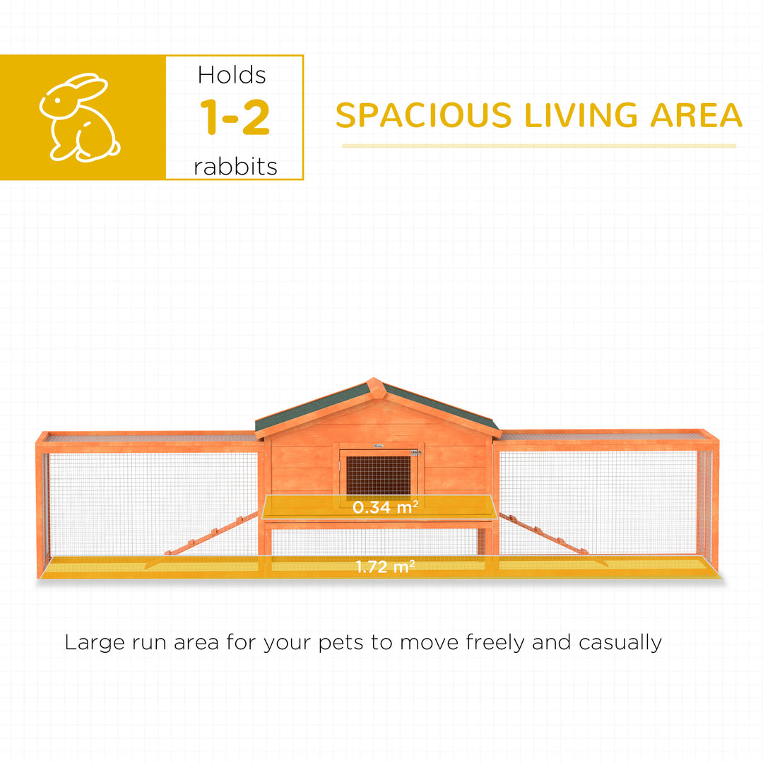 PawHut Wooden Rabbit Hutch with Run, Tray, Ramps, Asphalt Roof, 309 x 70 x 87cm, Orange