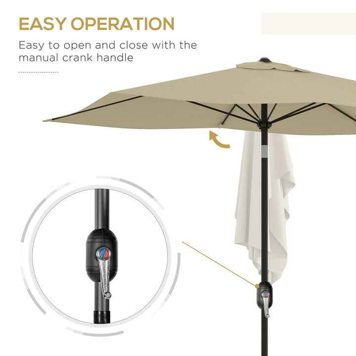2 x 3(m) Garden Parasol Umbrella, Rectangular Outdoor Market Umbrella Sun Shade with Crank & Push Button Tilt, 6 Ribs, Aluminium Pole, Cream White
