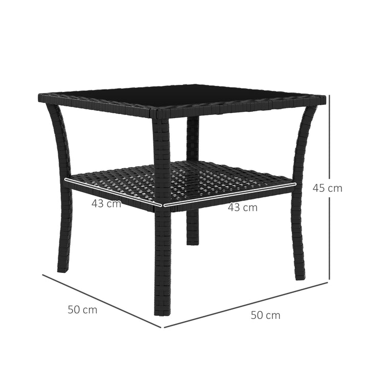 Two-tier PE Rattan Square Coffee Table - Black