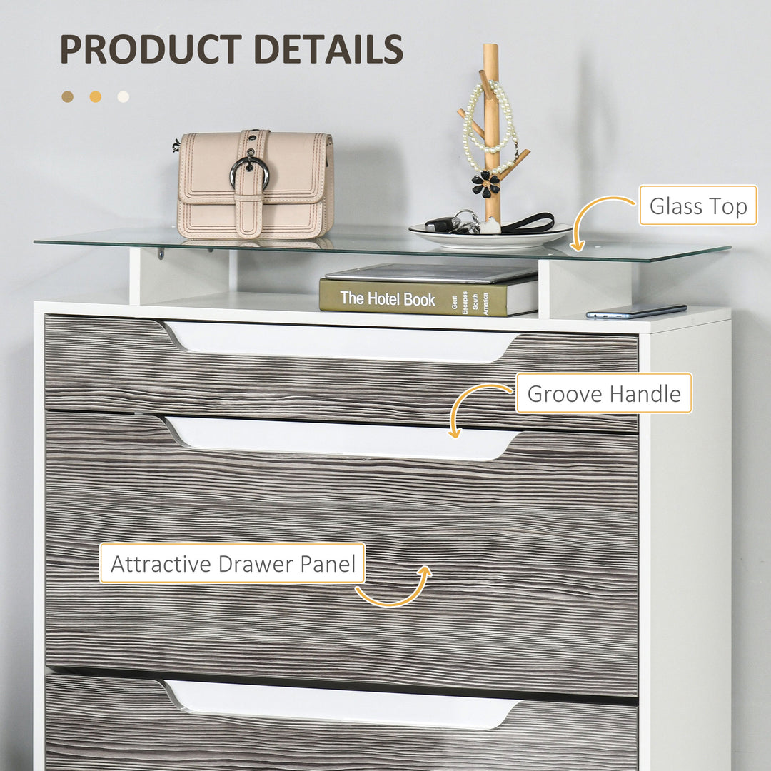 Shoe Storage Cabinet with Slide Out Drawer, 2 Flip Doors, Tempered Glass Top - Grey