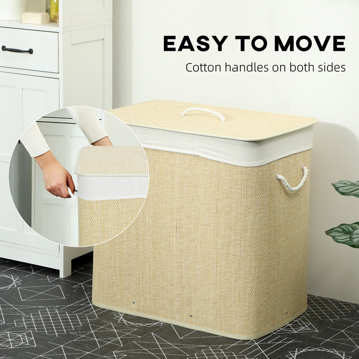 3 Section Laundry Basket with Lid, 144L Bamboo Laundry Hamper with Han