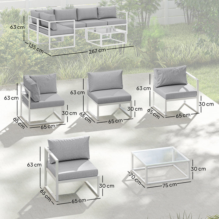 5 Seater Aluminium Garden Furniture Set, Garden Sofa Set with Thick Cu