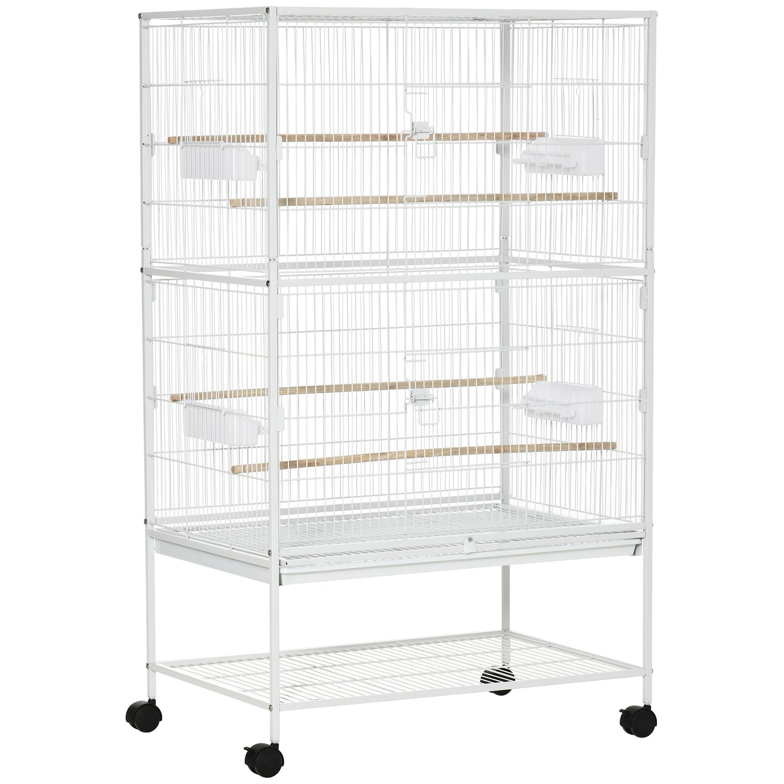 Large Bird Cage Budgie Cage for Finch Canaries Parakeet with Rolling Stand, Slide-out Tray, Storage Shelf, Food Containers, White