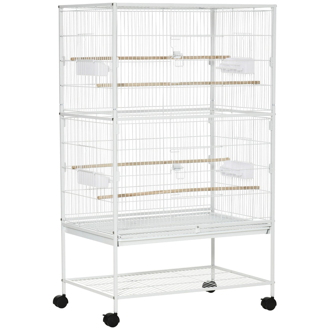 MCL Large Bird Cage Budgie Cage for Finch Canaries Parakeet with Rolling Stand, Slide-out Tray, Storage Shelf, Food Containers