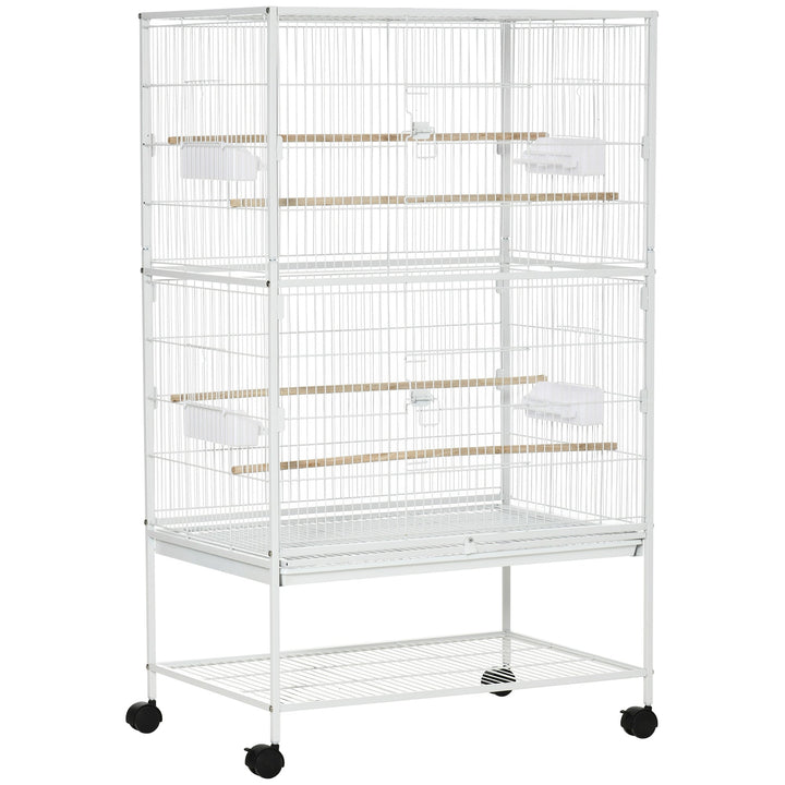 MCL Large Bird Cage Budgie Cage for Finch Canaries Parakeet with Rolling Stand, Slide-out Tray, Storage Shelf, Food Containers