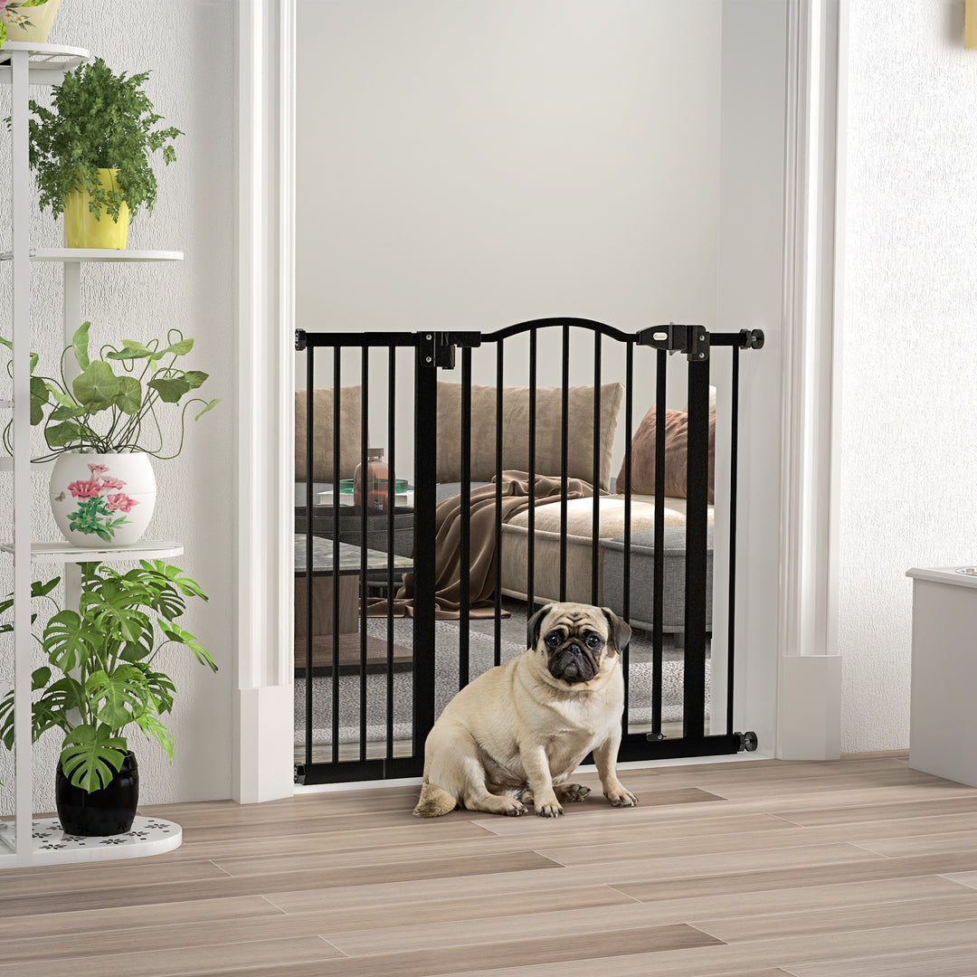 PawHut Metal 74-94cm Adjustable Pet Gate Safety Barrier w/ Auto-Close Door Black | Aosom UK