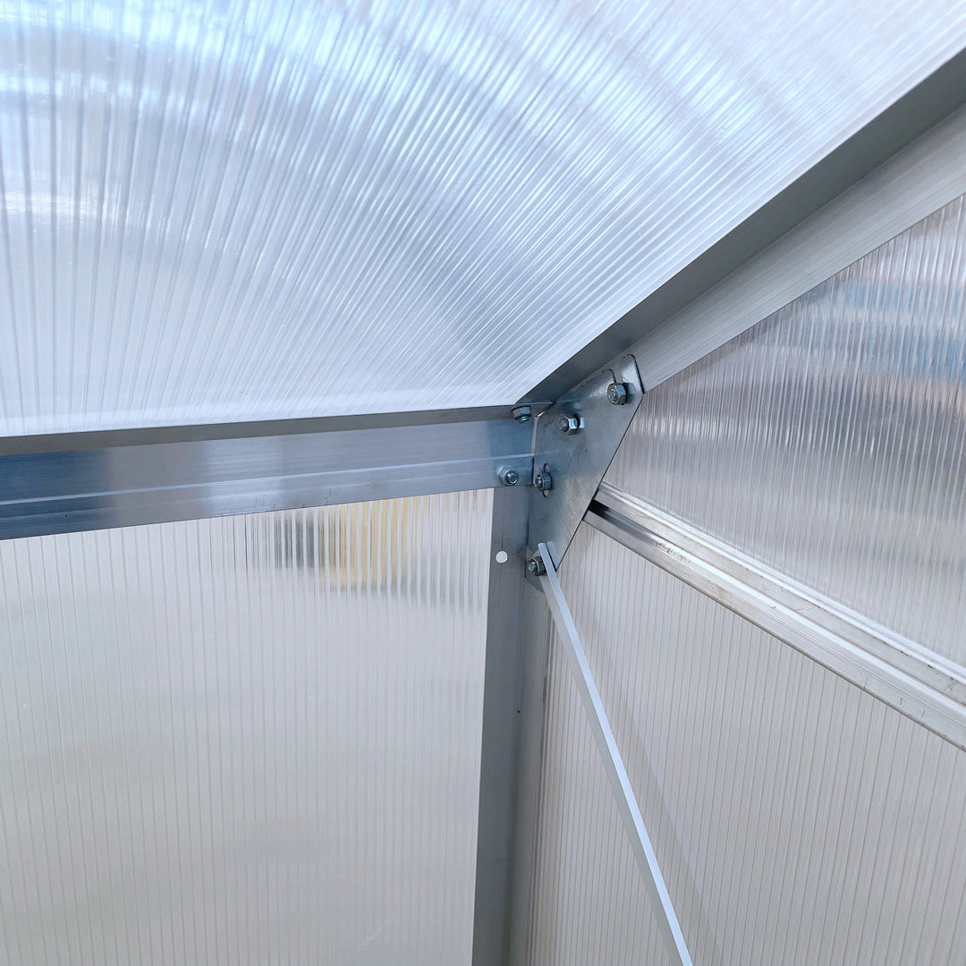 6 x 4ft Lean to Wall Polycarbonate Greenhouse Aluminium Walk-in Garden Greenhouse with Adjustable Roof Vent, Rain Gutter and Sliding Door, Clear