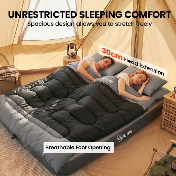 Double Sleeping Bag with 2 Pillows, 220 x 160 cm Extra-Large Sleeping 